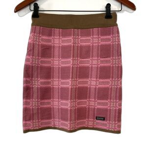 Sculptor Worldwide Pink Tan Plaid Knit Mini Sweater Skirt Pull On One Size